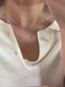 925 Silver Sterling Silver Necklace With Simple Geometric Multicolour Beads Choker Shiny Delicate Collarbone Chain For Womens