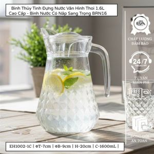 Bình Thuỷ Tinh Đựng Nước 1.6L Quai Cầm Miệng Rót Hoa Tiết Hinh Thoi  Rhombus Glass Jar 1580ML