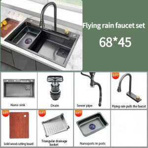 Set Lengkap Kitchen Sink Black/Wastafel Stainless Hitam 304 /Dengan Keran Tarik Keluar/Wastafel tunggal dan ganda