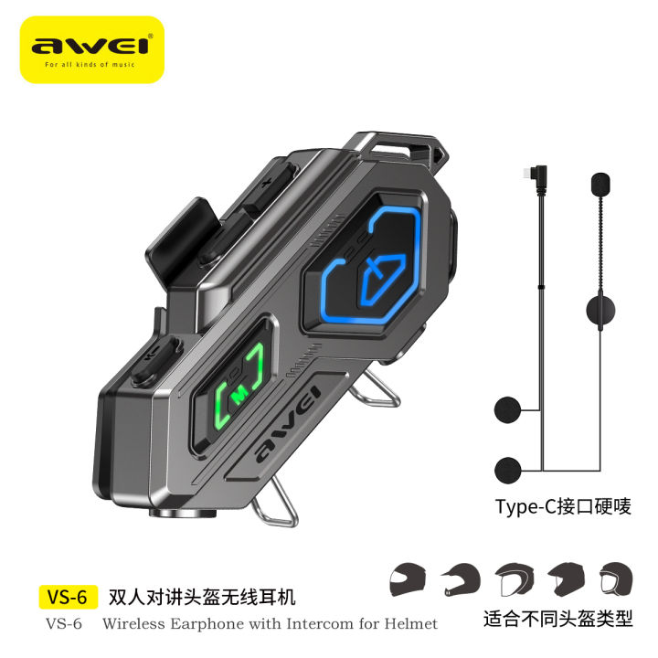Awei VS-6 VS-1 Motor Helmet Wireless Headset Motor Headset Motor Intercom  Headset Awei Bluetooth Earbuds