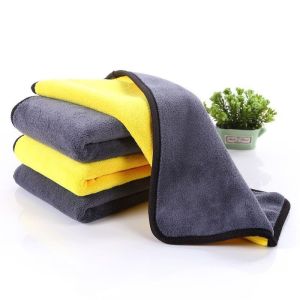 Khăn Lau Xe Hơi Chuyên Dụng 2 Lớp Microfiber Màu Vàng - Ghi Siêu Mềm Mịn Thấm Hút
