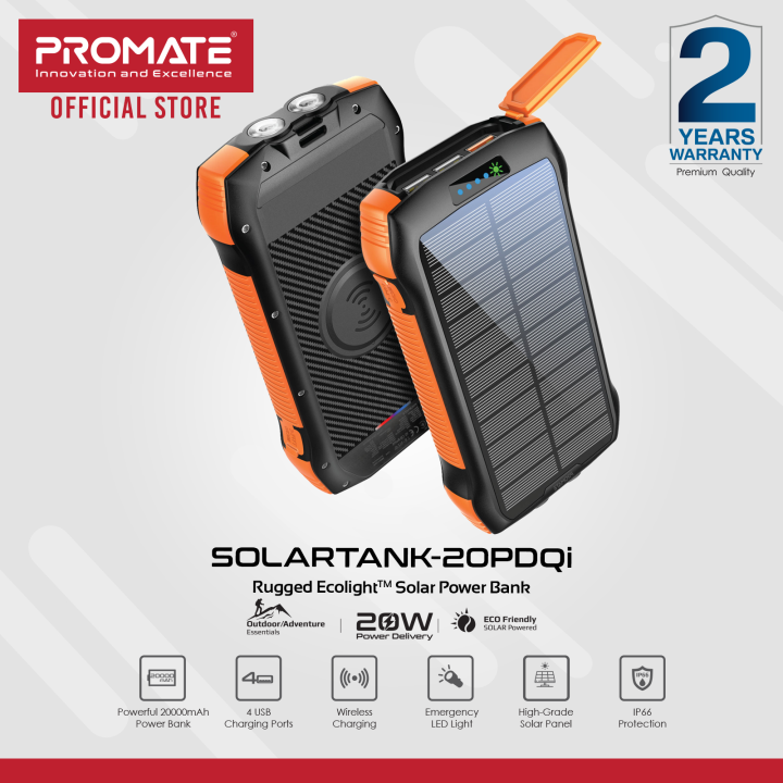 Solar Power Bank 20000 Mah Manual Promate SolarTank-20PDQi