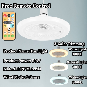 【SG Local Stock】48W E27  Fan Light Remote Lights 48 Modern Smart Ceiling Fan 360 ° Rotation 3000k-6500k bathroom fan light Ceiling Fans带灯风扇