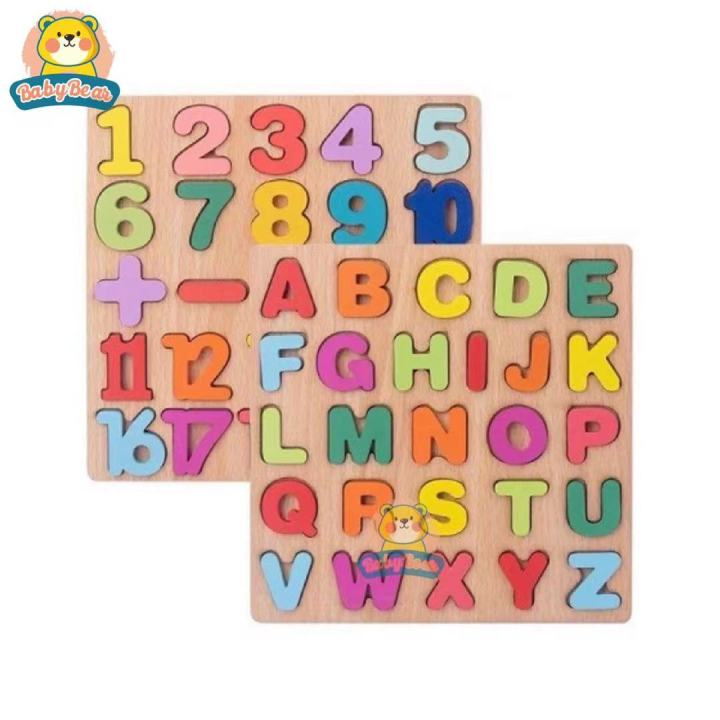 Baby bear Alphabet Digital Puzzle Wooden Toys Kid Number Letter shape ...