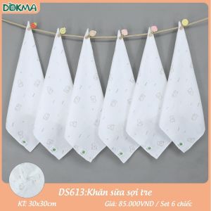 Set 6 chiếc Khăn sữa vải sợi tre Dokma 30x30cm DS613 siêu mềm mại không xù an toàn cho bé