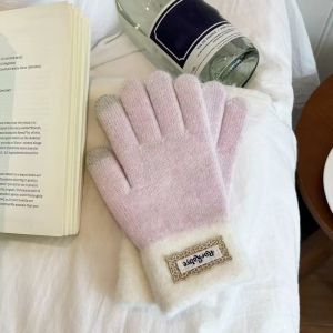 NHG Touch-screen Warm Knitted Gloves Korean Style Cold-proof Full Finger Mittens Fashion Cute Girls Winter Gloves Daily Use