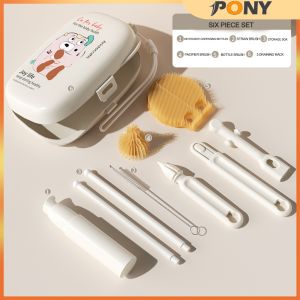 Pony Portable Bottle Brush 5 in 1 360° Baby Silicone Bottle Brush Travel Set Pacifier Straw Brush Dispenser