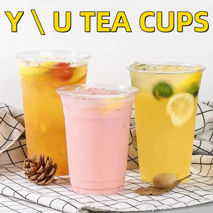 Milktea Cups 95mm Y Cup Disposable Plastic Cups Plastic Pp Flat Cup 50pcs100pcs 12oz 16oz 4242