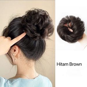 Scrunchie Rambut Keriting Palsu Wanita Elegan High Quality Motif Baru sanggul belakang