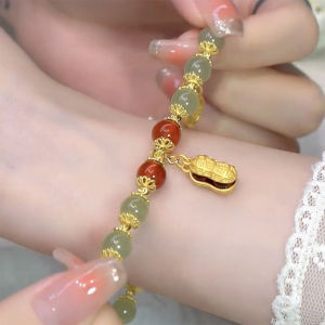 [fenggongshuode] Trung Quốc Phong Cách Đáng Yêu Đính Cườm Vòng Đeo Tay Tinh Tế May Mắn Chuỗi Cổ Tay Đậu Phộng Mặt Dây Chuyền Bangle Đồ Trang Sức Thời Trang Cho Phụ Nữ Quà Tặng