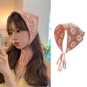 French Fashion Headband Knitted Hollow Triangle Headscarf Sweet And Cute Flower Hair Tie Tali Rambut
