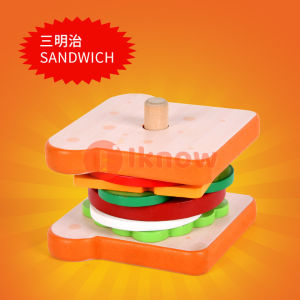 I know Toddler and Kids Preschool Wooden Hamburger Sandwich Stacking Toys Simulated Food Toys Preschool Educational Learning Toys Fine Motor Skills Toys