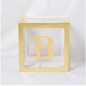 Box Balon Transparan Kotak Balon Warna Gold Alphabet Huruf A-Z dan Angka 0-9 Transparan Box Balon Gold untuk Dekorasi Pesta Ulang Tahun Party Decor