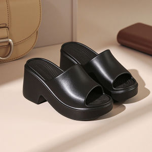 [Free Shipping] WomenS Summer New Fashion Korean-Style Ins Trendy Outdoor Thick-Soled Solid-Color High-Heeled Indoor Non-Slip Slippers