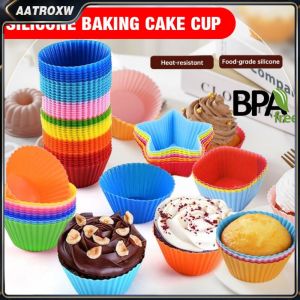 Silicone Cupcake Mold Non-stick Muffin Cup Reusable Baking Liner Round Star Square Flower Heart Shape Aatroxw
