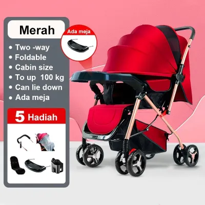 BEIGE Stroller Baby Kereta Dorong Bayi Lipat Traveling Bisa Newborn Two-way baby carriage Kereta
