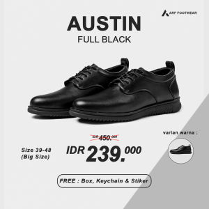 ARF Austin Black Sepatu Kulit Pantofel Pria Kerja Kantor Terbaru Formal Pentopel Pantopel Fantofel Hitam Casual Original Kasual