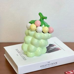 Sacesr Cute Ceramic Grape Fruit Fork Set Home Kitchen Stainless Steel Dessert Forks Storage Jar Fruits Insertion Safety Forks Toothpick 5B9Z4