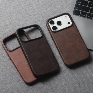 Vintage PU Leather Original for MagSafe Case For iPhone 17Pro Max 17Pro 17 Metal Lens Wireless Charging c Phone Cover