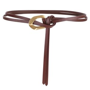 Stylish Knotted Genuine Leather Belts Golden Buckle Double Layer Waistband Vintage Dress Coat Girdle For Women2026
