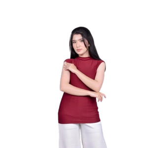 Manset Baju Wanita Tanpa Lengan Turtleneck Bahan Jersey Spandex