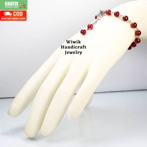 Gelang Tangan wanita Gelang Cewek Stainless Tahan Karat Batu Manau Orange 6 mm Kado Hadiah Terbaru