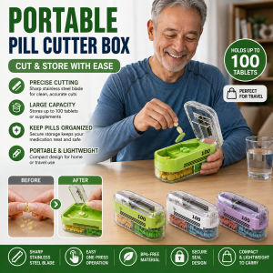 Portable Pill Cutter Sealed Pill Box Compact Medicine Organizer Travel Pill Case