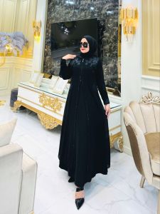 Gamis Abaya Turkey Jersey Mix Ceruty Terbaru Alzahra Full Hitam