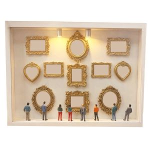 MUSCLEX 8 Tượng Nhỏ Hộp trưng bày mô hình mini tự làm Khung vàng Khung ảnh để bàn thu nhỏ Bộ hiển thị bộ nhớ Sáng tạo Đèn LED Album ảnh kỷ niệm Quà tặng kỷ niệm