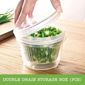 PREP-READY 💖 Double Layer Round Drain Sealed Container Airtight Ginger Garlic Onion Kitchen Storage
