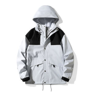 FUGUINIAO Mens Jacket Hooded Outdoor Trendy Thin Charge Coat Detachable Hat Waterproof Windproof Single Jacket Coat High Quality Lightweight Trench Coat