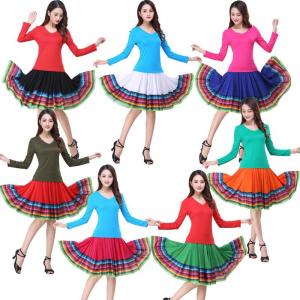 Womens Dance Skirt Large Size Elastic-waist Skirt Latin Dance Square Costume with Safety Shorts