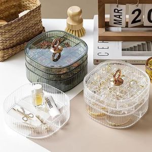 DSFYG Stackable Transparent Jewelry Box Compartment 3 Layer Jewelry Storing Organizer Easy To Clean Wear-resistant Clear Earrings Display Rack Ring