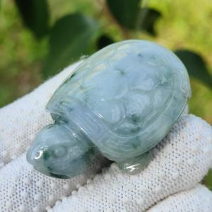 Exquisite Light Green Jadeite Jade Turtle with Intricate Carvings and Longevity Symbolism [Gift Box Included] (Sku: hand16)