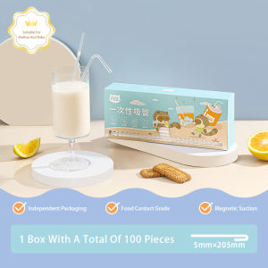 Vision 100/200ชิ้นตัวดูดแม่เหล็กแบบใช้แล้วทิ้งหลอดเกรดอาหารหลอดดูดน้ำดื่มพลาสติกห่อมาพร้อมหลอดเครื่องดื่มที่ใช้แล้วทิ้งแบบแยกชิ้น