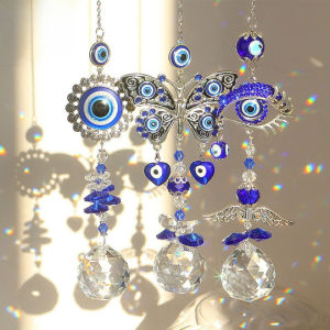 MLADEN กระดิ่งลมฮวงจุ้ย คริสตัล EVIL EYE โมบายฮวงจุ้ย ขับไล่สิ่งชั่วร้าย โมบายแขวนในรถ ตกแต่ง เรียกทรัพย์