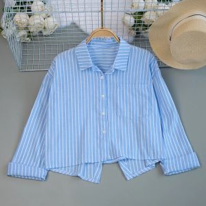 Kemeja Crop Wanita Striped Kimonokot Gaya Korea Terbaru - Oversize Plus Size