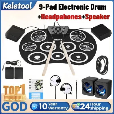 Digital Hand Drumming Equipment Portable Compact Electronic Drum Set Roll-Up Silicon Pads Foldable for Adults Kids