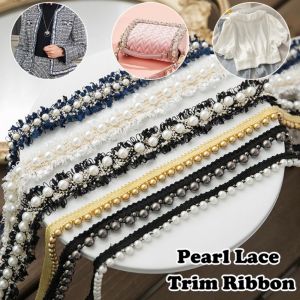CANICECA Gold White Pearl Lace Trim Beads Decoration 1Yard Fabric Trim Applique Trim Lace Edging Wedding