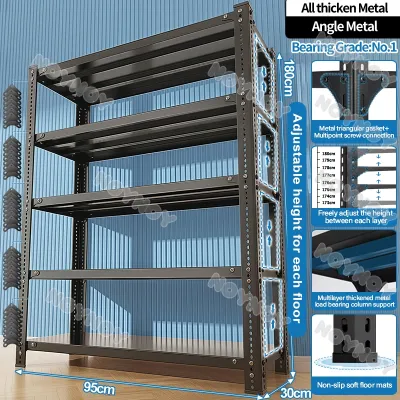 【Oversize 120*50*200】LandMall Metal Powder Coated Shelf Tool Storage & Shelving Multi-Purpose 3/4/5-Layer Steel Rack Metal Shelf Organizer Shelf Steel Shelf Heavy Duty 50x30x60cm/70x30x180cm
