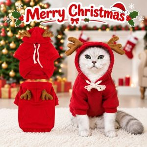UNIITY Elk Antler Design Pet Elk Cosplay Costume With Pockets Thickened Fleece Lining Pet Hoodie Sweater Creative Red Color Pet Dress Up Jumpsuit for Dog Cat