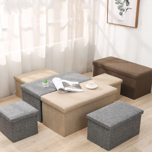 [Buy 2 or more get gift] Homy Storage Stool Folding Linen Cotton Box Storage Box Clothes Storage Stool Organiser Bag Sofa Seat Stool Toy Storage Stool for Clothes Toys Snack