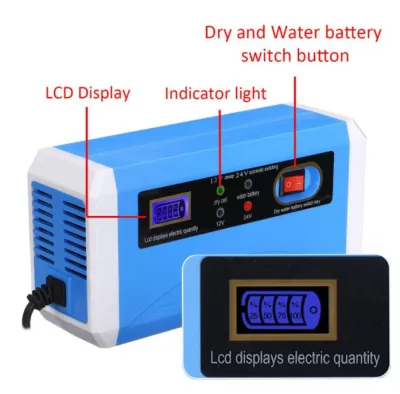 Cas Aki Motor dan Mobil Portable 12V-24V 10A Next Generation/ Charger Aki Portable 12V-24V 10A Mobil dan Motor LCD Indicator with Intelligent Chip/ Casan Aki Basah Kering Led Display