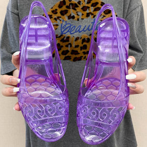 Free Shipping Fish-Mouth Crystal Wedge Heels WomenS Summer Single Shoes Height-Increasing Jelly-Like Non-Slip Fashionable Transparent Comfortable Shallow-Toe Casual Versatile Sandals