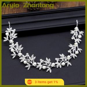 Aryio Bạc bendable ngọc trai pha lê Bridal tóc cây nho cưới Headband tóc phụ kiện