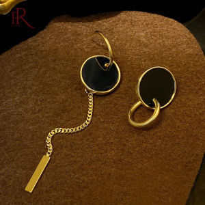 New Design Asymmetric Geometric Black Round Pendant Metal Long Earrings Fashion Classic Jewelry For Party Woman‘s Earrings
