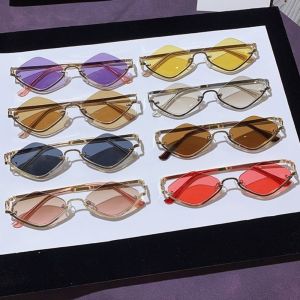 UV400 Rhombus Sunglasses Metal Half Frame UV Protection Polygonal Sunglasses Eyewear Cat Eye Shades UV Resistant Cycling Glass