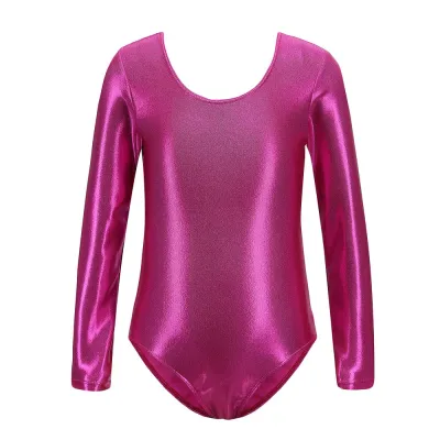 NAPKERY Long Sleeve Girls Gymnastics Leotards Shiny Metallic Elastic Dance Leotards Fashion Body Shaping Dance Bodysuit Children