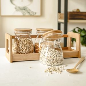 Toples Kaca Tutup Kayu Glass Storage Jar with Wooden Lid