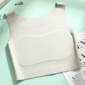 Womens sports vest seamless breathable outer wear top without bra ice silk big chest small vest